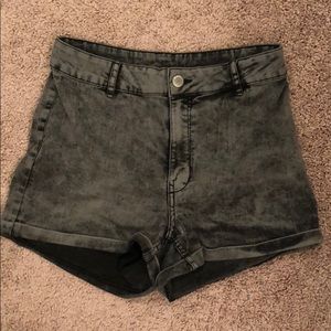 High Waisted Black Acid Wash Jean Shorts